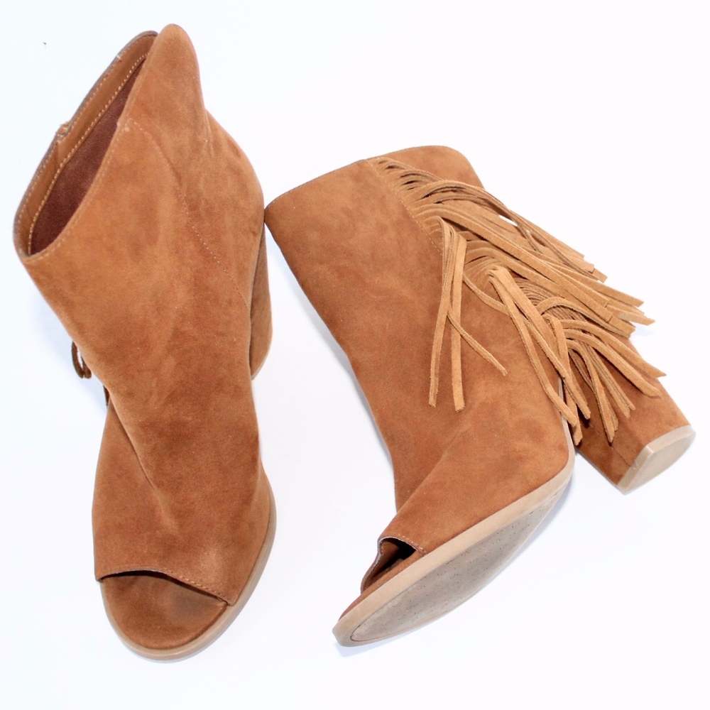Dolce Vita Fringe Peep Toe Booties Camel Color
